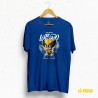 Camiseta unisex azul con diseño "Lobiño", un divertido guiño a Lobezno en clave gallega.