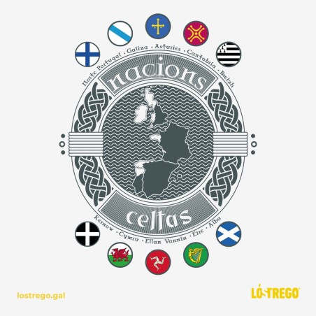 Deseño "Nacións Celtas" en tons grises, unha homenaxe á historia e unidade das nacións celtas.
