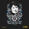 Deseño de Rosalía de Castro, frase 'Miña terra' e rosas coas cores da bandeira galega.