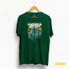 Camiseta verde con deseño 'The Mandilorian', combinando humor galego e referencias á saga de Star Wars